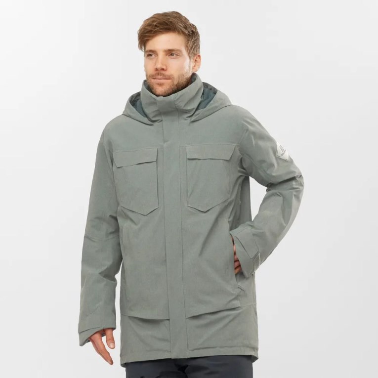 Pánské Lyžařské Bundy Salomon Stance Cargo Insulated S Kapucí Olivy Zelené | CZ 81KBTIG